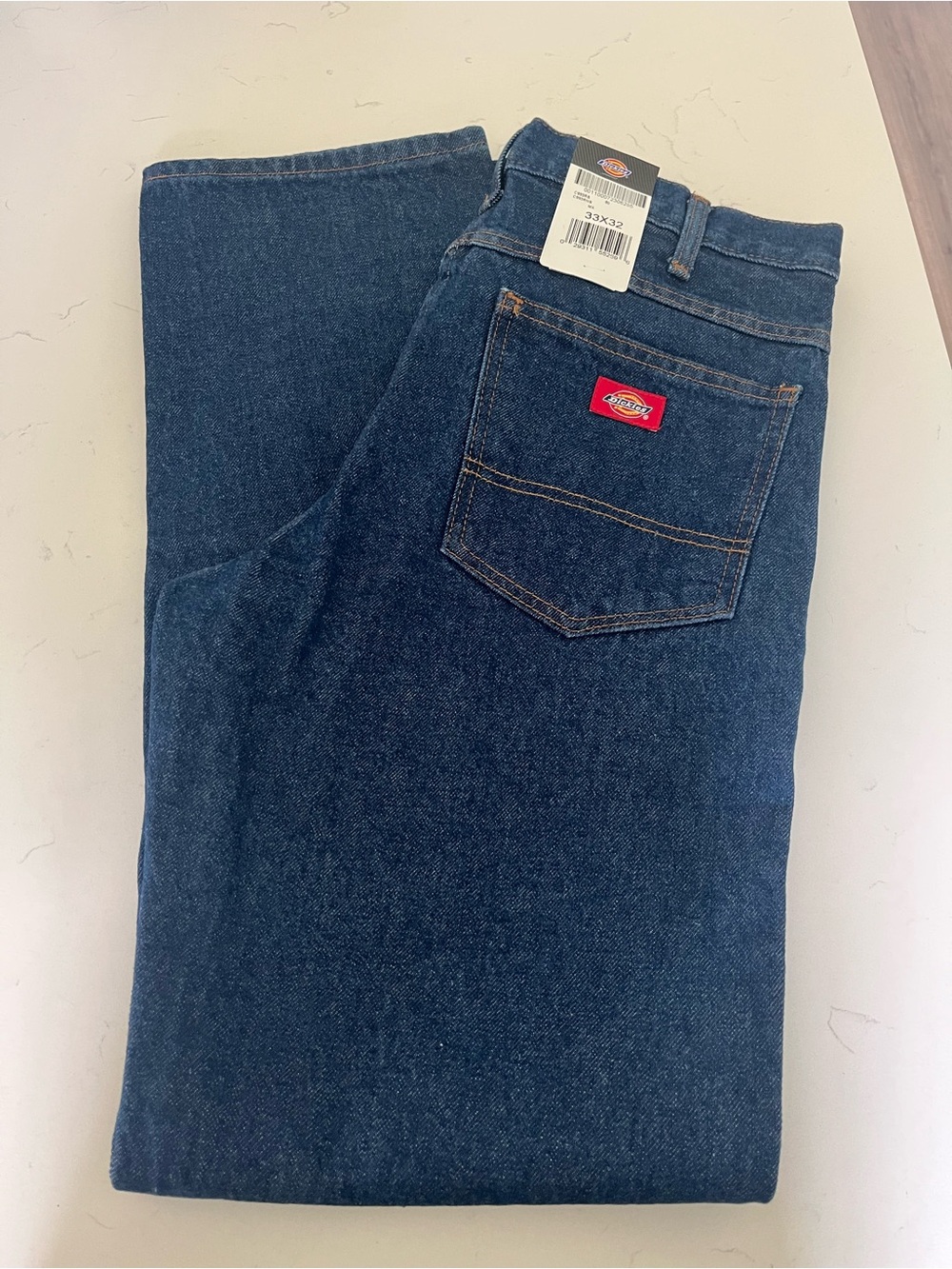 Dickies Men's Relaxed Fit Dark Blue Jeans with Logo Patch